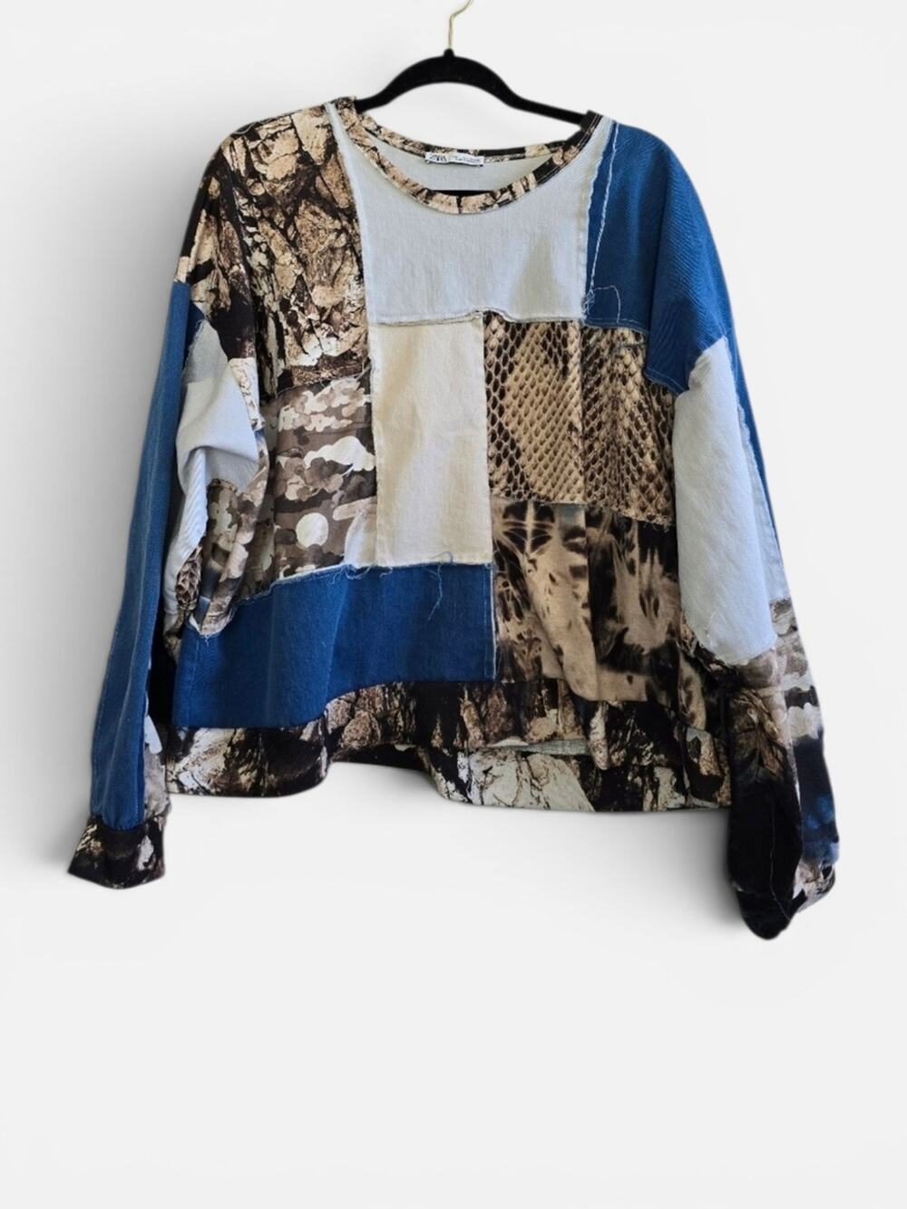 Zara Patchwork Mixed Print Long‎ Sleeve Top